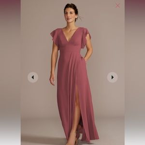 Flutter Sleeve Chiffon V-neck Bridesmaids Dress